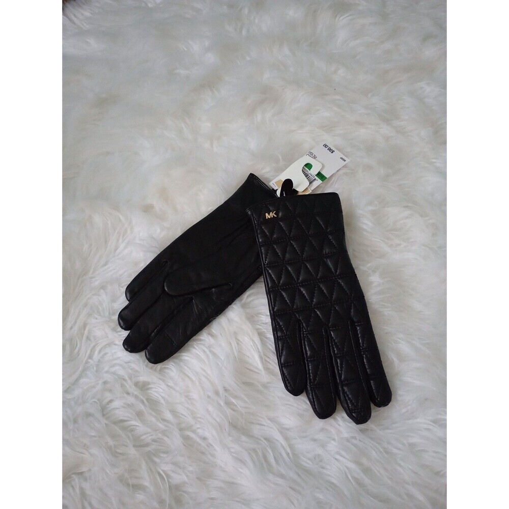 Women's NWT Michael Kors Black Quilted Leather Casual Gloves